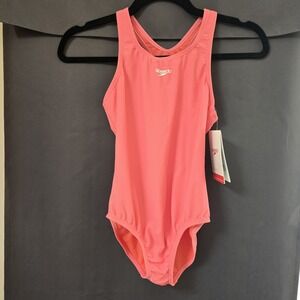 Speedo Girls Swimsuit Size 10 Pink One Piece Solid Racerback NWT